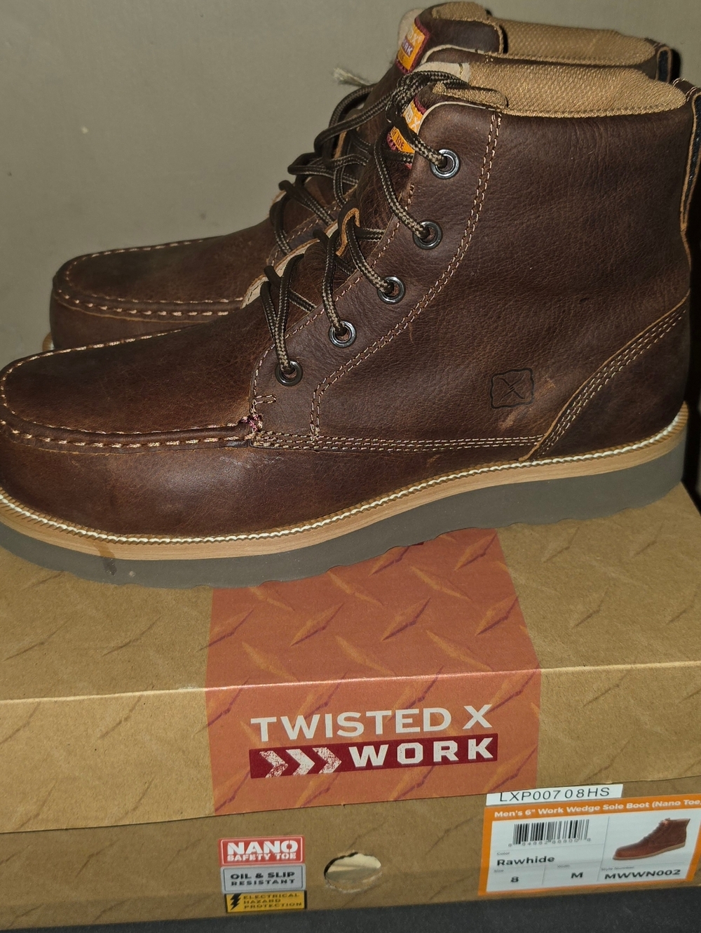 NEW Twisted X Men's Dark Brown Leather Moc Toe Work Boots MWWN002 Size 8